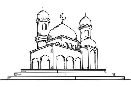 hand drawn perspective mosque building sketchのイラスト素材