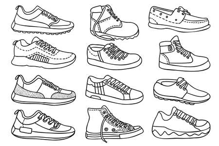 men's and women's shoe sketch doodle design collectionのイラスト素材