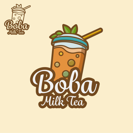 milk tea bubble fresh drink concept with flat style design. vector illustrationのイラスト素材