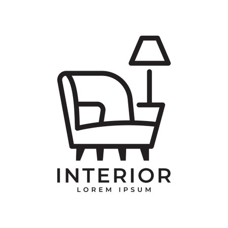 interior logo design home decoration sofa chair furniture concept outline styleのイラスト素材