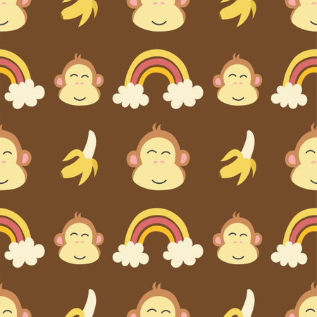 cute childish pattern with cute monkey, banana and rainbow. childish pattern template vector illustrationのイラスト素材