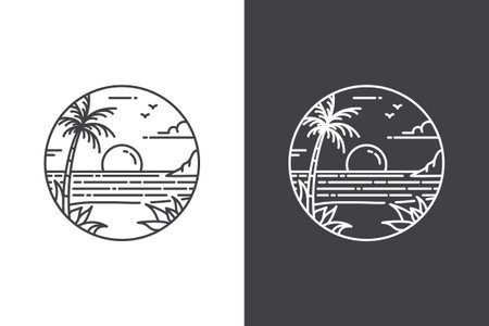 line art tropical island beach ocean sea for tourism logo design symbolのイラスト素材
