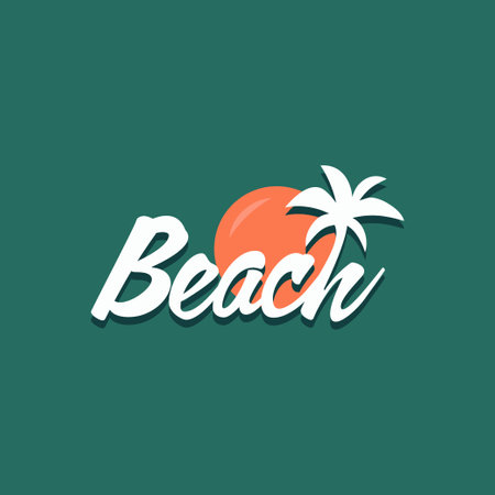 Beach logo with letter design style combination of palm trees and sunsetのイラスト素材