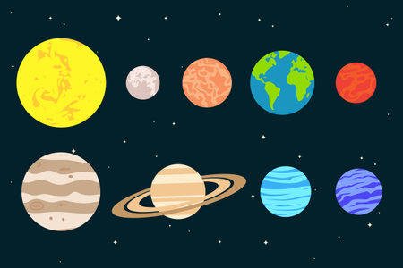 Collection of outer space planets in the solar system with flat style design conceptのイラスト素材