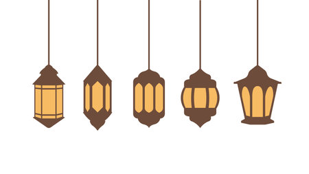 Hanging lanterns collection, flat style design set happy ramadan lantern decorationのイラスト素材