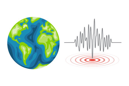 Illustration shows earthquake wave originating from earthのイラスト素材