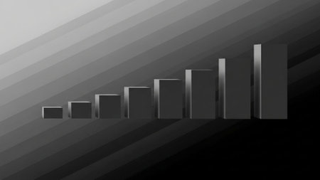 Title: showing title: minimalist black geometric shapes ascending on gradient gray background. resolution use.の素材