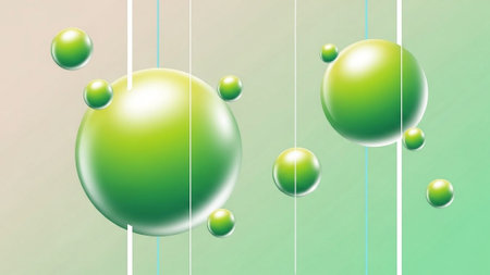 Title: showing title: glowing green and yellow spheres connected by faint blue lines in abstract space. resolution use.の素材