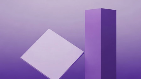 Title: showing title: minimalist geometric overlapping diamond and vertical rectangle in gradient purple tones. resolution use.の素材