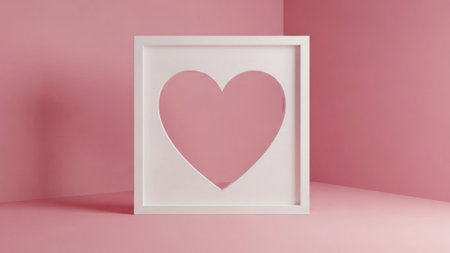 Title: showing title: empty white frame with pink heart shape on gradient pink background. resolution use.の素材