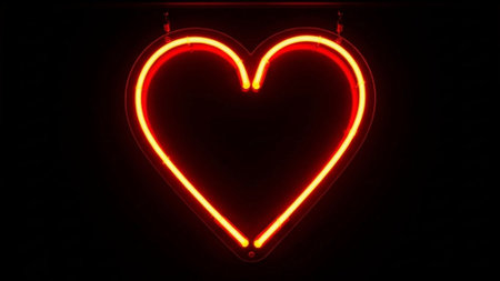 Title: showing title: glowing red neon heart shape on black background with soft light diffusion. resolution use.の素材