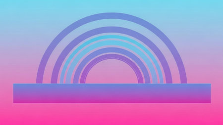 Title: showing title: soft pastel gradient semicircle arches in pink purple and blue tones on light background. resolution use.の素材