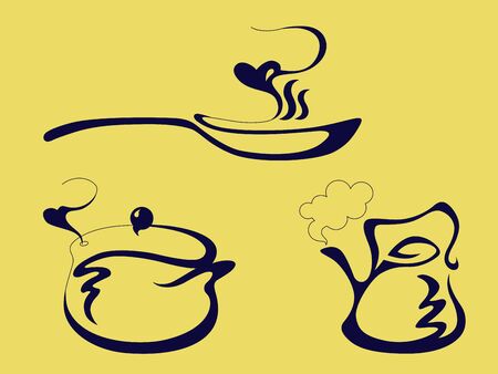 the pan, the kettle and the pot solid colorのイラスト素材