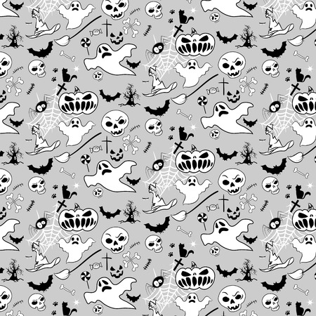 halloween doodle pattern black and white transparentのイラスト素材