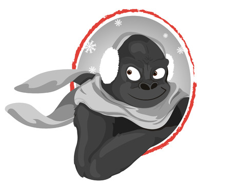 winter gorilla with earmuff noir cartoon styleのイラスト素材