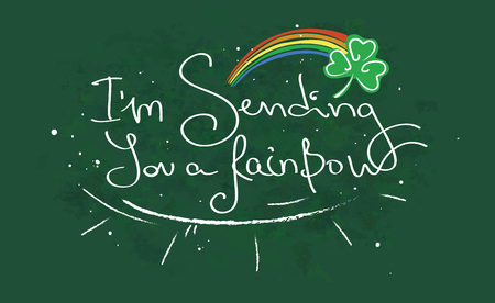 handwritten card for st. patrick's day with words of felicitations sending you a rainbowのイラスト素材