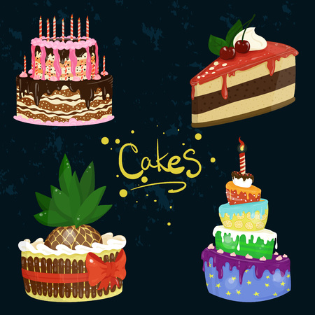 Set of colorful cakes design illustrationのイラスト素材