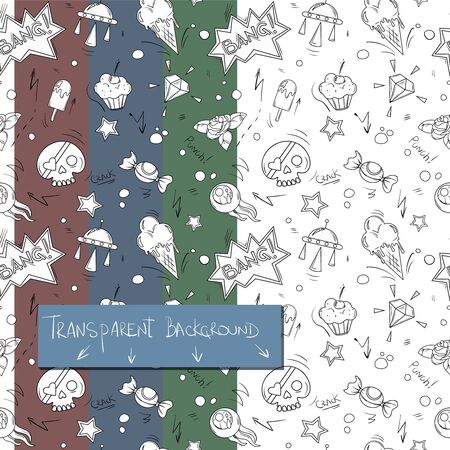 doodle random objects seamless pattern with transparent backgroundのイラスト素材