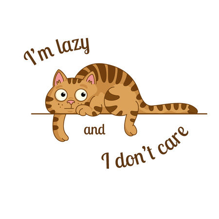poster with lazy cartoon cat and a message i'm lazy and i don't careのイラスト素材