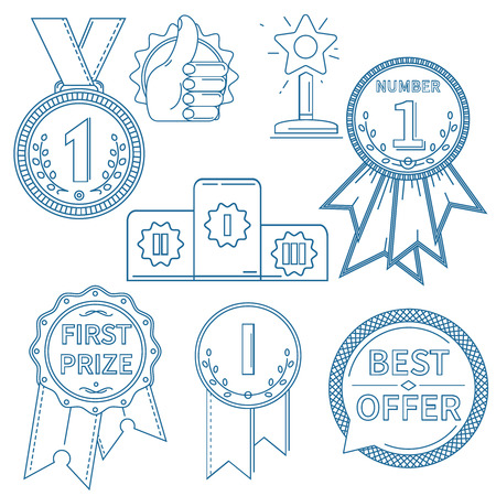 vector award icons set. lineart, outline isolated objects, one colorのイラスト素材