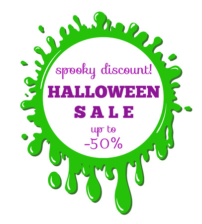 vector advertising banner, sticker, label template - discount halloween sale in the green stainのイラスト素材