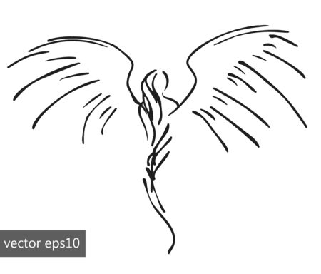 hand-drawn pinstriping angel, sketch simple vector illustrationのイラスト素材
