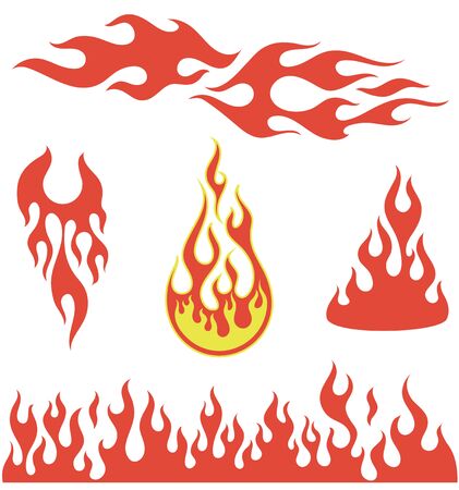 Red fire, old school flame elements, isolated illustrationのイラスト素材