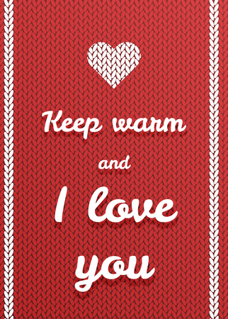 illustration for your design (placard, greeting card, label etc.) with a red knitted sweater background and a message "keep warm and i love you"のイラスト素材