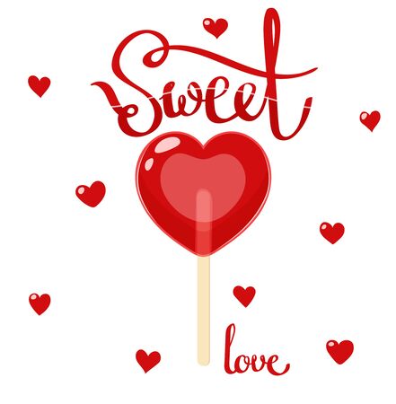 Sweet love lollipop, color vector illustration with hearts for valentines dayのイラスト素材