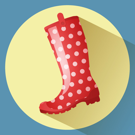 Red classic rainboot with white dots pattern vector icon. Side view.のイラスト素材