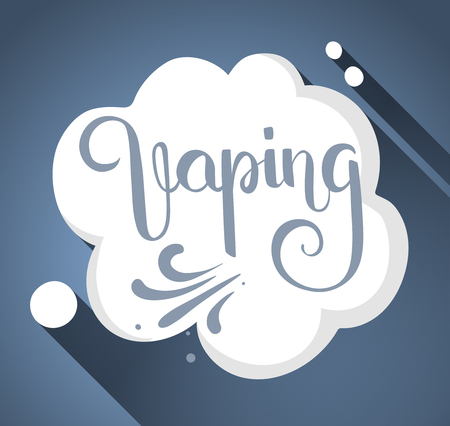 Hand written lettering - Vaping - with the steam cloud on the blue background, vector illustrationのイラスト素材