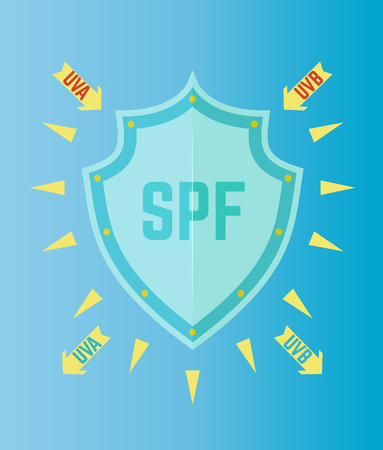 UV Protection SPF shield, color vector illustrationのイラスト素材