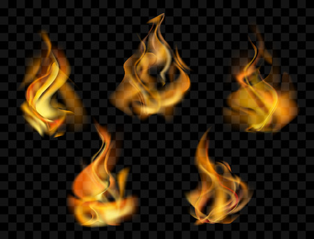 set of realistic fire, isolated vector mesh illustrationのイラスト素材