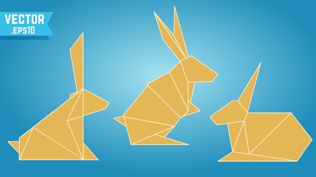 Vector origami rabbits illustrationのイラスト素材