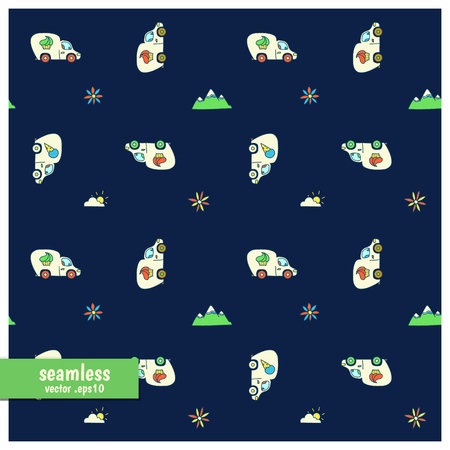 Seamless vector pattern with cartoon carsのイラスト素材