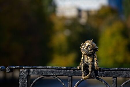 Kaliningrad, Russia - 5th of october 2019: Bronze miniature sculpture of the grandfather homlin on the honey bridgeのeditorial素材
