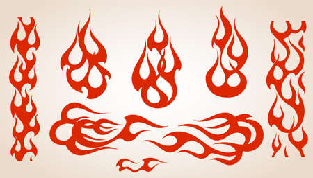 Red flame elements set, vector illustrationのイラスト素材