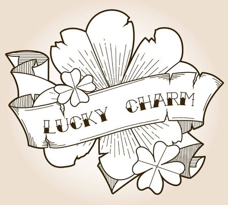 Shamrock leaf with a ribbon, outline vector illustrationのイラスト素材