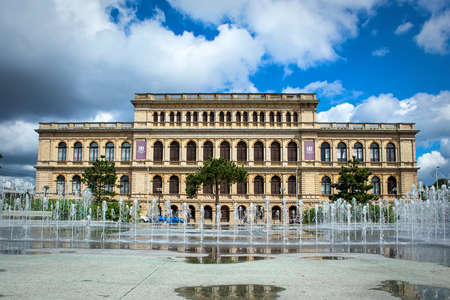 Kaliningrad / Russia, 25/07/2020 : Building of the former Koenigsberg Stock Exchange, now Art Museum, view from the side of the Stock Square with a Singing Fountain. Street photoのeditorial素材