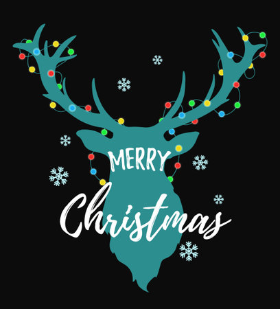 black silhouette of a deer on a white backgroundのイラスト素材