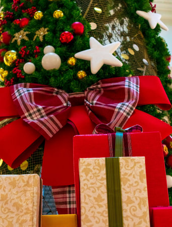 christmas gifts under the treeの写真素材