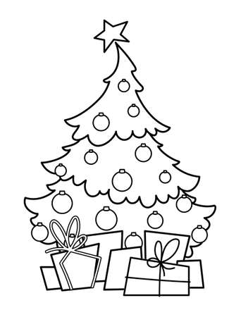 decorated christmas tree and boxes with gifts underneathのイラスト素材
