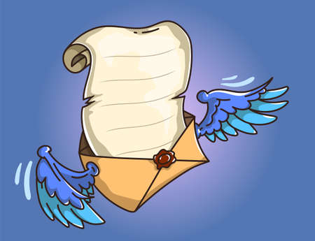flying on wings open paper envelope with letterのイラスト素材