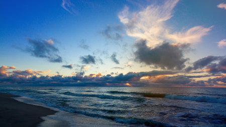 view of the sunset sky and sea from the Baltic coastの写真素材