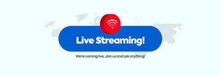 Live streaming banner with red button and world map. Vector illustration.のイラスト素材