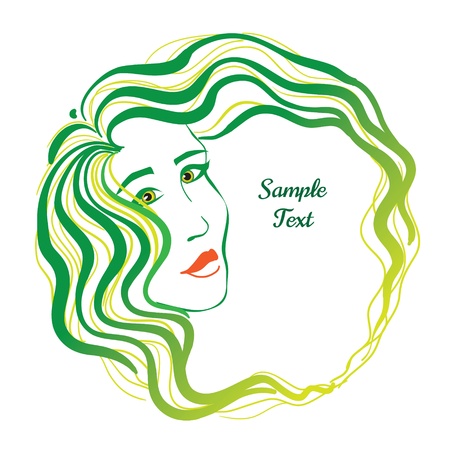 girl with long hair in a circleのイラスト素材