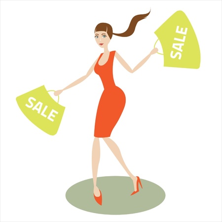 Sale banner with beautiful woman carrying bagsのイラスト素材