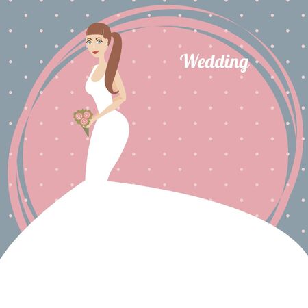 Elegant  bride with a bouquet on blue backgroundのイラスト素材