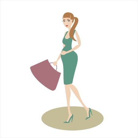 Young beautiful pregnant woman shopping for her upcoming baby.のイラスト素材