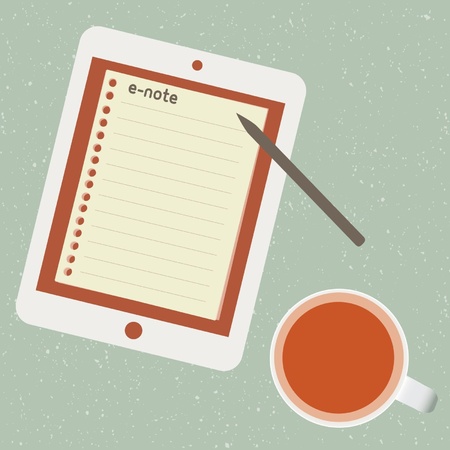 e-note and cup of teaのイラスト素材
